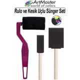 ArtMaster Rulo ve Kesik Uçlu Sünger Fırça Seti 4 Lü 1 Paket Sanatsal Yağlı Boya Guaj Boya Sulu Boya Akrilik Boya - Standart - Siyah