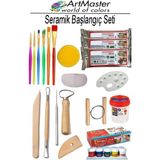 ArtMaster Seramik Başlangıç Boya Seti 29 Parça 1 Paket Fırça Palet Kil Hamuru Modelaj Akrilik Boya Ebeşuar Modelleme Heykel - Standart - Renkli