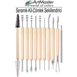 ArtMaster Seramik Kil Çömlek Şekillendirici 11 Parça Ahşap Saplı 1 Paket Oyma ve Temizleme Modelaj Seramik Seti - Standart - Naturel
