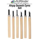 ArtMaster Seramik Oyma Seti Ahşap 6 Lı 1 Paket Set Paslanmaz Çelik Bıçaklı Ağaç Oyma Heykel Hobi Kretuar Gravür - Standart - Naturel