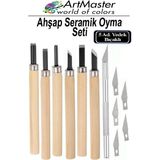ArtMaster Seramik Oyma Seti Ahşap 6 Lı Kretuar 1 Paket Paslanmaz Çelik Bıçaklı Iskarpela Seti Hobi Heykel Ağaç Oyma Kretuar Gravür - Standart - Naturel