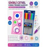 ArtMaster Sihirli Cetvel 1 Adet ve Pensan Triball Tükenmez Kalem 8 Li 1 Paket Plastik Sihirli Daire Cetvel Desen Şablon Çizim Okul - Çok Renkli - Standart