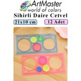 ArtMaster Sihirli Cetvel 12 Adet Plastik Sihirli Daire Cetvel Desen Şablon Çizim Sınıf Okul Karne Hediye