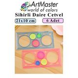 ArtMaster Sihirli Cetvel 6 Adet Plastik Sihirli Daire Cetvel Desen Şablon Çizim Sınıf Okul Karne Hediye Şeffaf