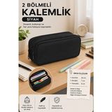ArtMaster Siyah Bez Kalemlik 1 Adet Stilo KL22 Iki Bölmeli Fermuarlı Bez Kalemlik Kırtasiye Çocuk Okul Kalem Makyaj Kutusu - Standart