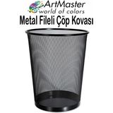 ArtMaster Siyah Çöp Kovası Paslanmaz Çelik Fileli 1 Adet Ofis Büro Okul Çöp Kovası Metal Delikli Kolay Kullanım - 3 lü - Standart