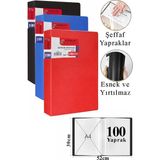 ArtMaster Siyah Mavi Kırmızı Sunum Dosyası 100 Lü 3 Adet Poşet Dosyalı Katalog Dosyası 100 Poşetli Kendinden Dosya Plastik Kapaklı - Standart