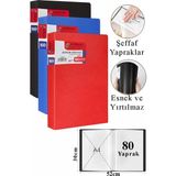 ArtMaster Siyah Mavi Kırmızı Sunum Dosyası 80 Li 3 Adet Poşet Dosyalı Katalog Dosyası 80 Poşetli Kendinden Dosya Plastik Kapaklı - Standart