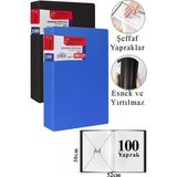 ArtMaster Siyah Mavi Sunum Dosyası 100 Lü 2 Adet Poşet Dosyalı Katalog Dosyası 100 Poşetli Kendinden Dosya Plastik Kapaklı - Standart