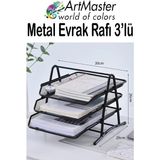 ArtMaster Siyah Metal Evrak Rafı 3 Lü 1 Paket Masaüstü A4 Dosya 3 Katlı Düzenleyici Kağıt Tepsisi Metal Fileli Hareketli - Standart