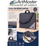 ArtMaster Siyah Resim Çantası Kumaş 37X54 cm 1 Adet Teknik Resim Dosya Çantası 35X50 cm Askılı Bez Proje Çantası Fermuarlı Okul - 37x54cm - Standart