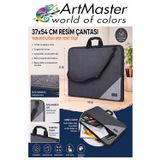 ArtMaster Siyah Resim Çantası Kumaş 37x54 cm 1 Adet Teknik Resim Dosya Çantası 35x50 cm Askılı Bez Proje Çantası Fermuarlı Okul