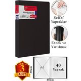 ArtMaster Siyah Sunum Dosyası 40 Lı 3 Adet Poşet Dosyalı Katalog Dosyası 40 Poşetli Kendinden Dosya Plastik Kapaklı - Standart