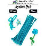ArtMaster Şönil Açık Mavi 30 cm 25 Li 1 Paket Renkli Tüylü Tel Şönil Pipo Temizleyici Okul Öncesi Anasınıfı Kreş Hobi Eğitici - Standart