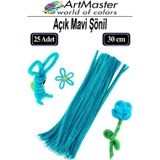 ArtMaster Şönil Açık Mavi 30 cm 25 Li 1 Paket Renkli Tüylü Tel Şönil Pipo Temizleyici Okul Öncesi Anasınıfı Kreş Hobi Eğitici