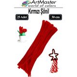 ArtMaster Şönil Kırmızı 30 cm 25 Li 1 Paket Renkli Tüylü Tel Şönil Pipo Temizleyici Okul Öncesi Anasınıfı Kreş Hobi Eğitici - Standart