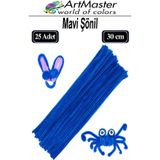 ArtMaster Şönil Mavi 30 cm 25 Li 1 Paket Renkli Tüylü Tel Şönil Pipo Temizleyici Okul Öncesi Anasınıfı Kreş Hobi Eğitici