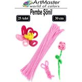 ArtMaster Şönil Pembe 30 cm 25 Li 1 Paket Renkli Tüylü Tel Şönil Pipo Temizleyici Okul Öncesi Anasınıfı Kreş Hobi Eğitici - Standart