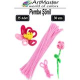 ArtMaster Şönil Pembe 30 cm 25 Li 1 Paket Renkli Tüylü Tel Şönil Pipo Temizleyici Okul Öncesi Anasınıfı Kreş Hobi Eğitici