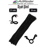 ArtMaster Şönil Siyah 30 cm 25 Li 1 Paket Renkli Tüylü Tel Şönil Pipo Temizleyici Okul Öncesi Anasınıfı Kreş Hobi Eğitici - Standart
