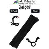 ArtMaster Şönil Siyah 30 cm 25 Li 1 Paket Renkli Tüylü Tel Şönil Pipo Temizleyici Okul Öncesi Anasınıfı Kreş Hobi Eğitici