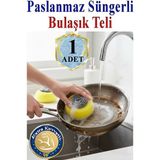 ArtMaster Süngerli Bulaşık Teli Ovma Teli 1 Adet Süngerli Toptel Sürtme Teli Lavabo Mutfak Banyo Temizlik Teli Sert Yüzey - Sarı - Standart