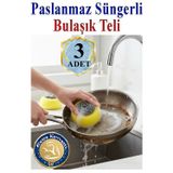 ArtMaster Süngerli Bulaşık Teli Ovma Teli 3 Adet Süngerli Toptel Sürtme Teli Lavabo Mutfak Banyo Temizlik Teli Sert Yüzey