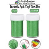 ArtMaster Toz Sim Açık Yeşil 2 Adet 7 Gr Tuzluklu Etkinlik Ders Okul Slime Dekorasyon Renkli Toz Sim Dekor Süsleme