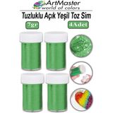 ArtMaster Toz Sim Açık Yeşil 4 Adet 7 gr Tuzluklu Etkinlik Ders Okul Slime Dekorasyon Renkli Toz Sim Dekor Süsleme - Standart