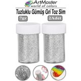 ArtMaster Toz Sim Gümüş Gri 2 Adet 7 gr Tuzluklu Etkinlik Ders Okul Slime Dekorasyon Renkli Toz Sim Dekor Süsleme - Standart - Gümüş - Gri
