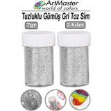 ArtMaster Toz Sim Gümüş Gri 2 Adet 7 Gr Tuzluklu Etkinlik Ders Okul Slime Dekorasyon Renkli Toz Sim Dekor Süsleme