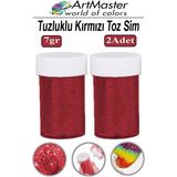 ArtMaster Toz Sim Kırmızı 2 Adet 7 gr Tuzluklu Etkinlik Ders Okul Slime Dekorasyon Renkli Toz Sim Dekor Süsleme - Standart