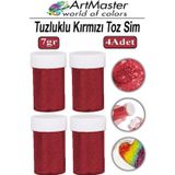 ArtMaster Toz Sim Kırmızı 4 Adet 7 Gr Tuzluklu Etkinlik Ders Okul Slime Dekorasyon Renkli Toz Sim Dekor Süsleme