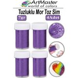 ArtMaster Toz Sim Mor 4 Adet 7 gr Tuzluklu Etkinlik Ders Okul Slime Dekorasyon Renkli Toz Sim Dekor Süsleme - Standart