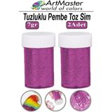 ArtMaster Toz Sim Pembe 2 Adet 7 gr Tuzluklu Etkinlik Ders Okul Slime Dekorasyon Renkli Toz Sim Dekor Süsleme - Standart
