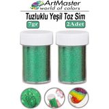 ArtMaster Toz Sim Yeşil 2 Adet 7 gr Tuzluklu Etkinlik Ders Okul Slime Dekorasyon Renkli Toz Sim Dekor Süsleme - Standart