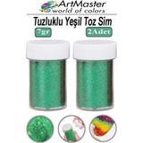 ArtMaster Toz Sim Yeşil 2 Adet 7 Gr Tuzluklu Etkinlik Ders Okul Slime Dekorasyon Renkli Toz Sim Dekor Süsleme