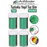 ArtMaster Toz Sim Yeşil 4 Adet 7 gr Tuzluklu Etkinlik Ders Okul Slime Dekorasyon Renkli Toz Sim Dekor Süsleme - Standart