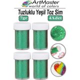 ArtMaster Toz Sim Yeşil 4 Adet 7 Gr Tuzluklu Etkinlik Ders Okul Slime Dekorasyon Renkli Toz Sim Dekor Süsleme