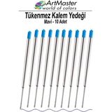 ArtMaster Tükenmez Kalem Yedeği Mavi 10 Adet Metal Tükenmez Kalem Içi Mavi Yedek Tükenmez Ofis Jel Kalem Içi Kalem Içi Okul - 1.0 mm - Standart