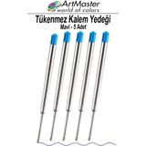 ArtMaster Tükenmez Kalem Yedeği Mavi 5 Adet Metal Tükenmez Kalem Içi Mavi Yedek Tükenmez Ofis Jel Kalem Içi Kalem Içi Okul - 1.0 mm - Standart
