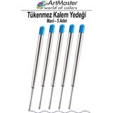 ArtMaster Tükenmez Kalem Yedeği Mavi 5 Adet Metal Tükenmez Kalem İçi Mavi Yedek Tükenmez Ofis Jel Kalem İçi Kalem İçi Okul