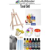 ArtMaster Tuval Seti 20X20 1 Paket Masaüstü Şövale Mydido Akrilik Boya Plastik Spatula Resim Fırçası Palet Ponpon Sünger Fırça - Standart - Renkli
