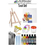 ArtMaster Tuval Seti 25X25 1 Paket Masaüstü Şövale Mydido Akrilik Boya Plastik Spatula Resim Fırçası Palet Ponpon Sünger Fırça - Standart - Renkli