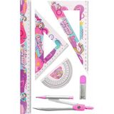 ArtMaster Unicorn Cetvel Takımı 30 cm 1 Paket Metal Pergel Cetvel Gönye Iletki Şeffaf Çizim Takımı Pergelli Çizim Seti 4 Parça - Standart