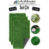 ArtMaster Yapay Çim 30X40 cm 3 Adet A3 Boyutunda Dekoratif Maket Çim Yapay Çim Halı Teraryum Suni Çim - Yeşil - Standart