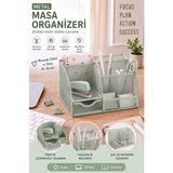 ArtMaster Yeşil Masaüstü Metal Kalemlik Seti 7 Bölmeli Fileli Masa Üstü Düzenleyici Küp Notluk Ataşlık Çekmeceli Perfore Büro - 7 Bölüm - Standart
