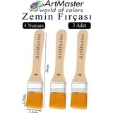 ArtMaster Zemin Fırçası 4 Numara 3 Adet Boya Fırçası Sentetik Ipek Uçlu Kıl Akrilik Guaj Yağlı Boya Fırçası Zemin Fırça No:4 - Standart - Naturel