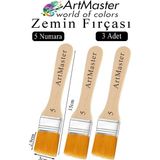 ArtMaster Zemin Fırçası 5 Numara 3 Adet Boya Fırçası Sentetik Ipek Uçlu Kıl Akrilik Guaj Yağlı Boya Fırçası Zemin Fırça No:5 - Standart - Naturel