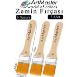 ArtMaster Zemin Fırçası 6 Numara 3 Adet Boya Fırçası Sentetik Ipek Uçlu Kıl Akrilik Guaj Yağlı Boya Fırçası Zemin Fırça No:6 - Standart - Naturel